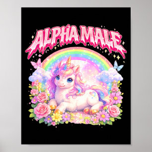 Poster Unicórnio fofo arco-íris floral engraçado para hom