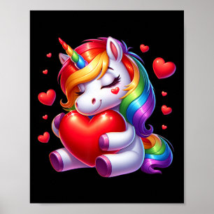 Poster Unicórnio Fofo Com Coração Dia Dos Namorados Para