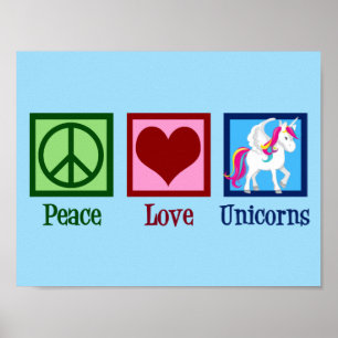 Poster Unicórnio Fofo Paz Amor Unicórnios
