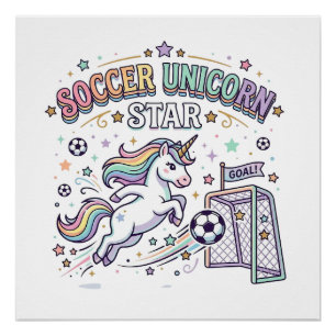 Póster Unicórnio Futebol Unicórnio Estrela Divertido Desi