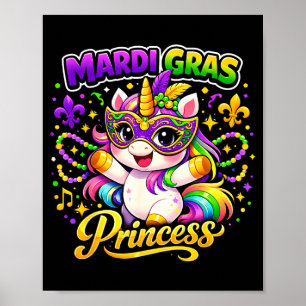 Poster Unicórnio Kawaii Princesa do Mardi Gras Unicórnio
