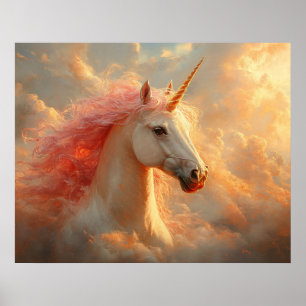 Poster Unicórnio Majestoso em Nuvens ao Pôr do Sol