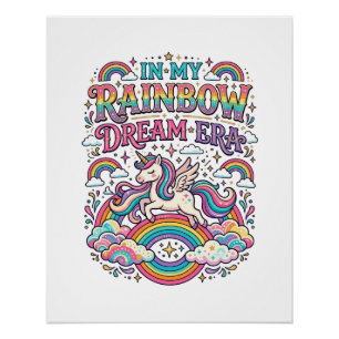 Póster Unicórnio Na Minha Era De Roupas Coloridas Do Sonh