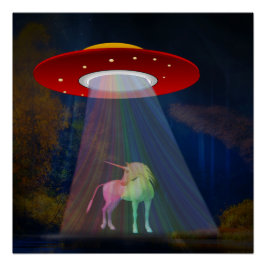 Póster Unicórnio sob UFO Rainbow Beam at Night, ZKoA