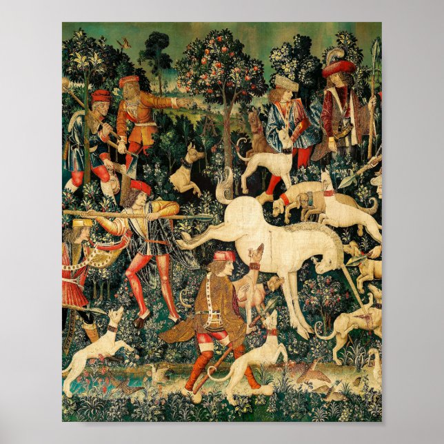 Poster Unicórnio Tapestries Clássico Medieval Defende Caç (Frente)