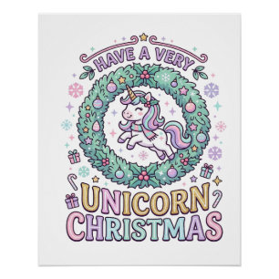 Póster Unicórnio Tenha um Natal Muito Unicórnio Negrito T