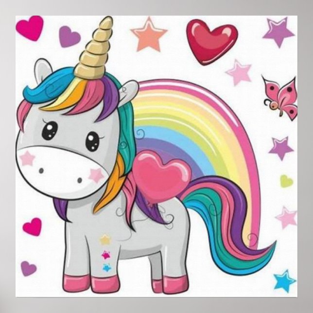 Poster Unicornio y Corazones (Frente)
