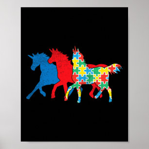 Poster Unicórnios Quebra-cabeça Azul Vermelho Autismo Sen