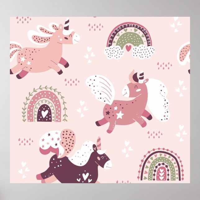 Poster Unicorns Rainbows: Fundo Mágico Pastel. (Frente)