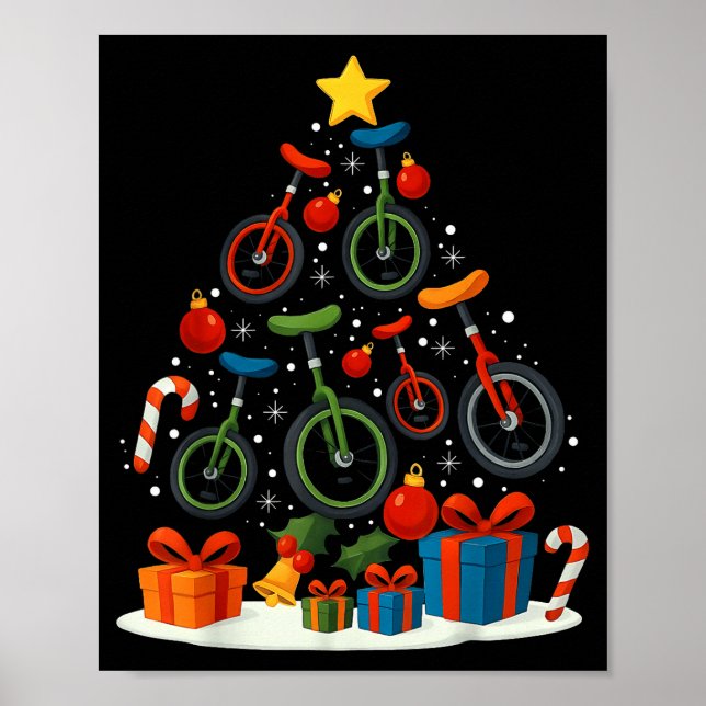 Poster Unicycling Unicycle Christmas Tree Xmas  (Frente)