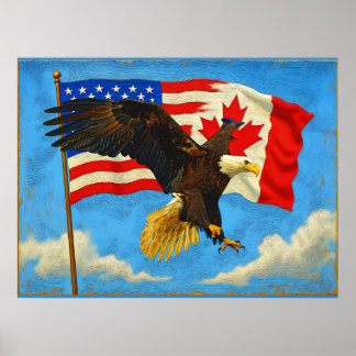 Poster Unidade - Bandeira do Canadá, Bandeira dos EUA e Á