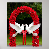 Unidades brancas com fita vermelha no arco de Rosa