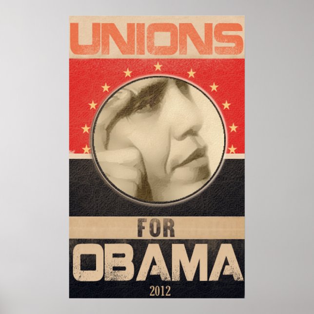Póster Uniões para Obama 2012 Grunge (Frente)