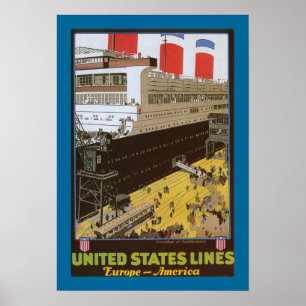 Póster United States Line, Leviathan em Dock