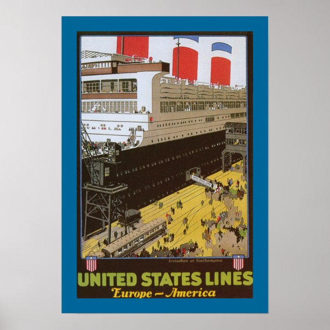 Póster United States Line, Leviathan em Dock (Frente)