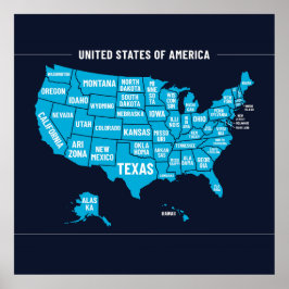 Poster United States Map Teal Minimal Design
