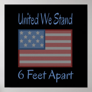 Poster United We Stand 6 Feet Apart USA Flag