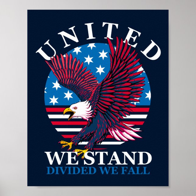 Poster United We Stand - Eagle e American Flag (Frente)