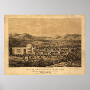 Póster Univ do mapa panorâmico antigo de Virgínia 1856