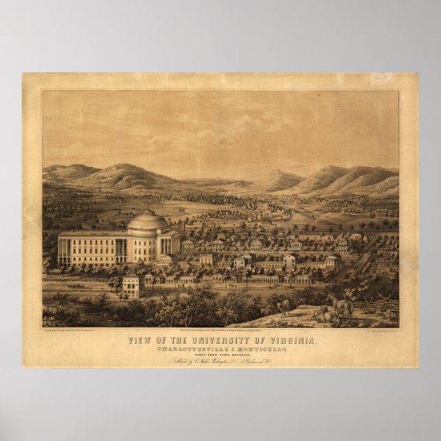 Póster Univ do Mapa Panorâmico Antiquado da Virgínia 1856 (Frente)