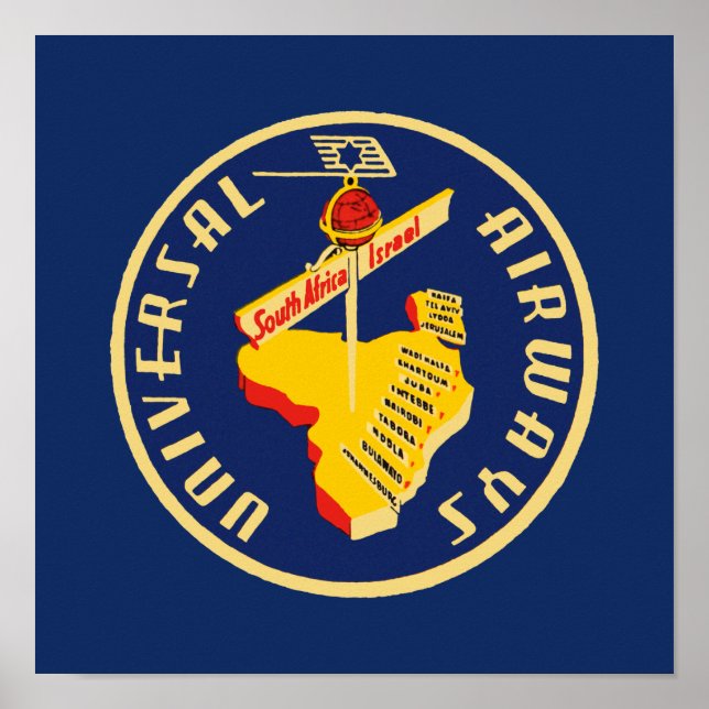 Póster Universal Airways ~ África do Sul para Israel (Frente)