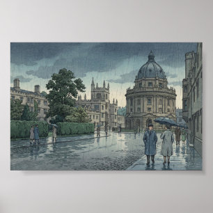 Poster Universidade de Oxford na Chuva Gravura em Xilogra
