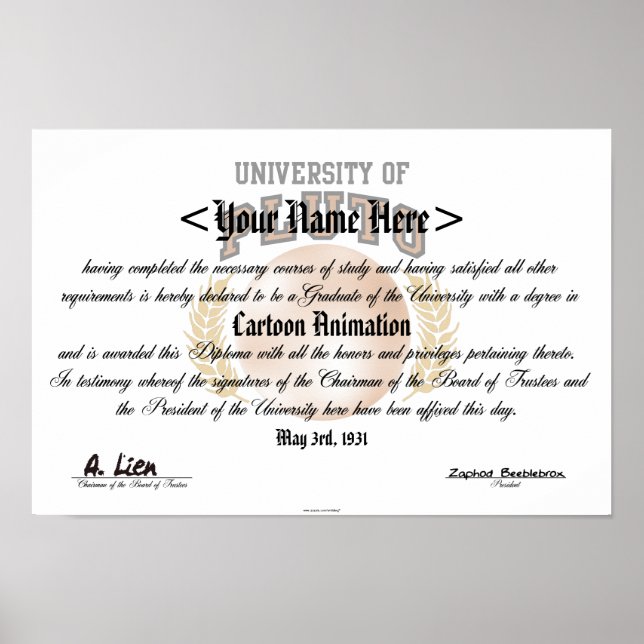 Póster Universidade de Plutão Diploma (Frente)