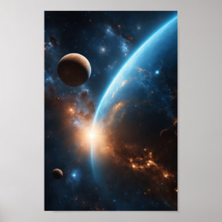 Poster Universo Estelar Cósmico Orb Galáxico Azul