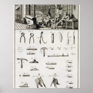 Póster Uns calçados e um bootmaker e suas ferramentas,