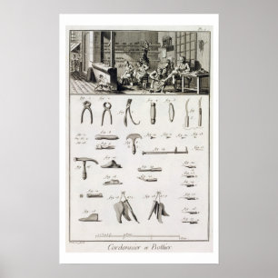 Poster Uns calçados e um bootmaker e suas ferramentas,