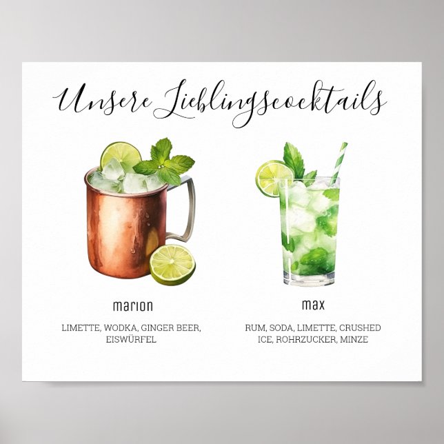 Poster Unsere Lieblingscocktails Hochzeit (Frente)