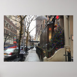 Póster Upside West Side NYC Snow Christmas Lights New Yor