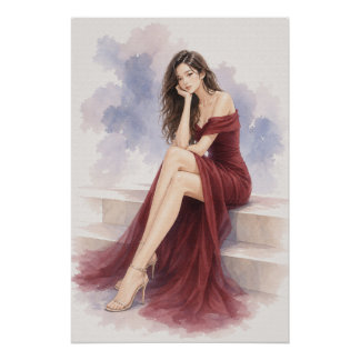 Póster URBAN FLUID ELEGANCE — Crimson Harmony Poster