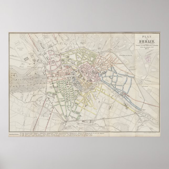 Poster Urban Layout Plan of Berlin from 1847, German Map (Frente)