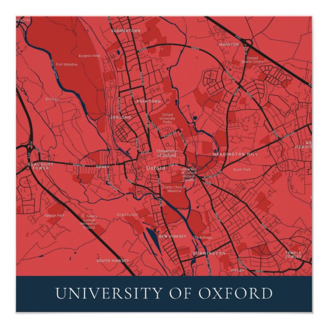 PÓSTER URBAN RED MARINHO OXFORD UNIVERSITY UK OUTLINE MAP (Frente)
