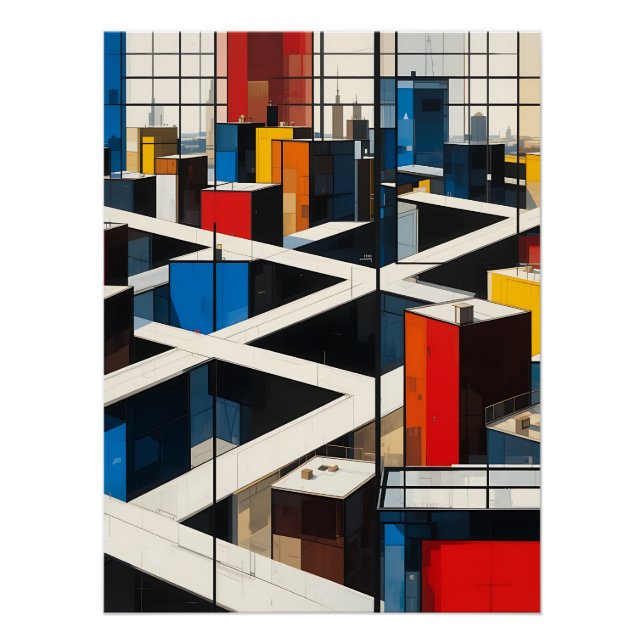 Póster Urban Rhythms: Mondrian-Inspired Cityscape (Frente)