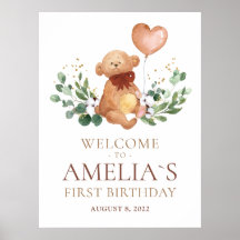 Ursa de pelúcia com verde Olá Bebê Aniversário Pos