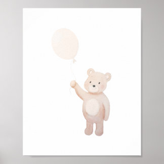 Poster Ursa de pelúcia fofa com berçário de aquarela de b
