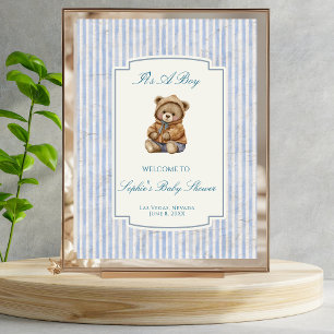Poster Ursa de pelúcia fofa, Faixa Azul Pastel Sinal de B