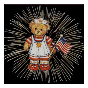 Póster Ursa Enfermeira Vintage Valor Moderno Fogos de Art