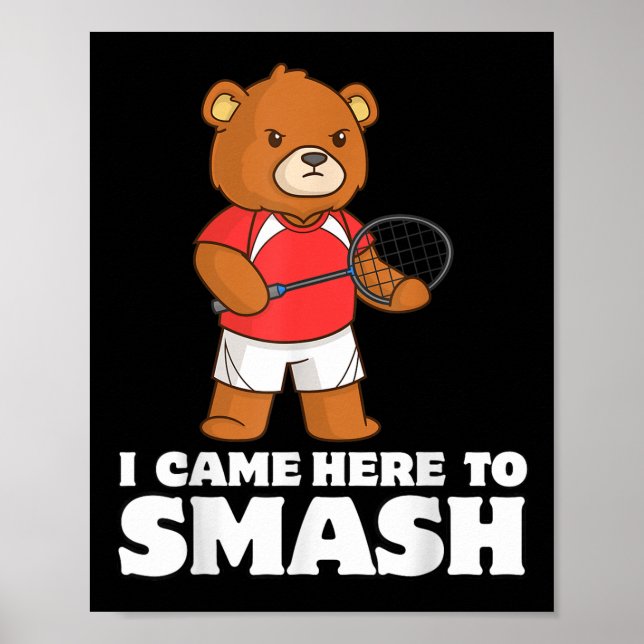 Poster Ursa Jogadora Competitiva de Badminton Engraçada S (Frente)