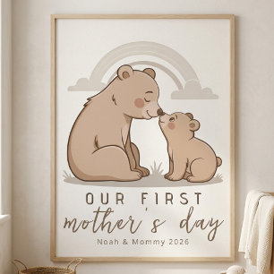 Poster Ursa Macia do Bebê Primeiro Dia das Mães Arte de A