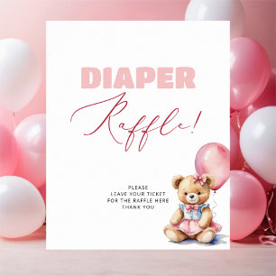 Poster Ursinho de Balão Rosa Menina Chá de Bebê Rifas de 