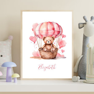 Poster Ursinho de Bear Quente-Ar Balão de Pia-Rosa