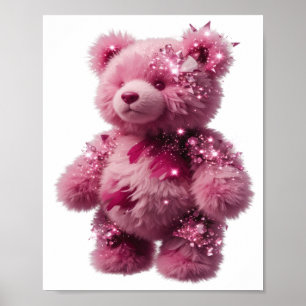 Poster Ursinho de pelúcia cor-de-rosa prateado da moda CO