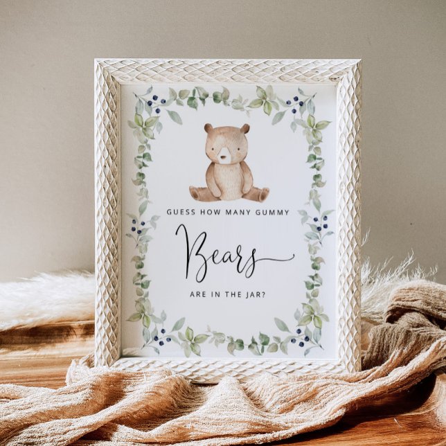 Poster Ursinho de Woodland adivinha quantos ursos gengiva (Criador carregado)