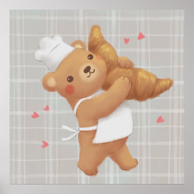 Poster Ursinho o padeiro com o croissant (Frente)
