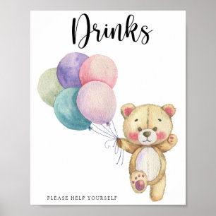 Poster Ursinhos de balão - Bebidas sirvam-se a si próprio