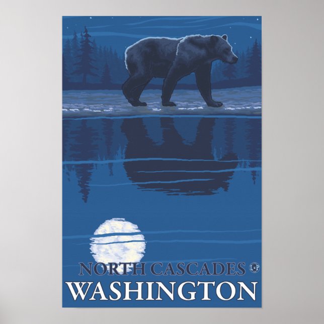 Póster Urso à Lua - Cascades do Norte, Washington (Frente)