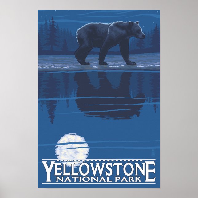 Póster Urso à Lua - Parque Nacional de Yellowstone (Frente)
